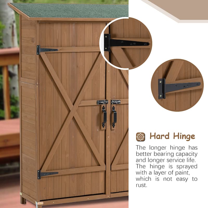 56"L x 19.5"W x 64"H Outdoor Storage Shed with Lockable Door Wooden Tool Storage Shed with Detachable Shelves and Pitch Roof