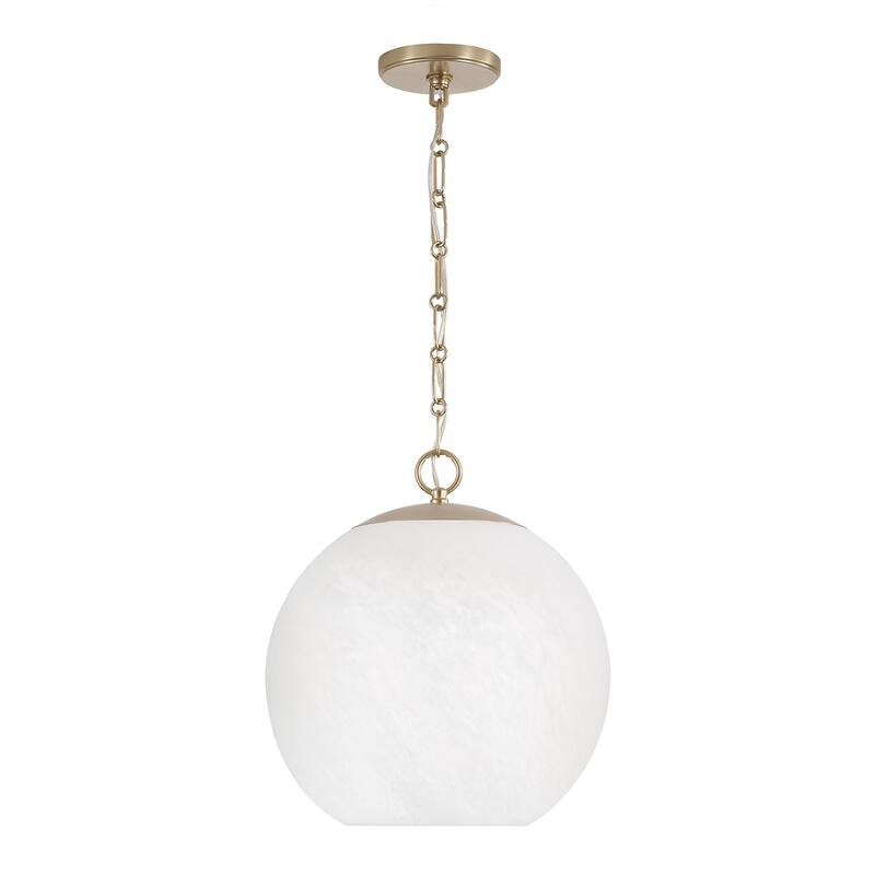 13.75" W x 15.25" H 1-Light Globe Pendant in Matte Brass with Faux Alabaster Glass and Alternating Loop Designer Chain - 13.5"W x 15.25"H - Matte Brass