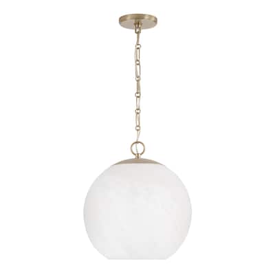 13.75" W x 15.25" H 1-Light Globe Pendant in Matte Brass with Faux Alabaster Glass and Alternating Loop Designer Chain