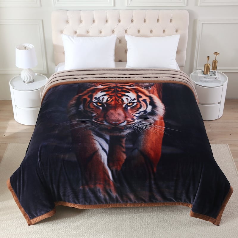 Warm Fleece Blanket Striped Fluffy Plush Bed Blanket 85"x93", 9lbs - Tiger