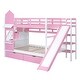 preview thumbnail 56 of 64, Full over Full Size Solid Wood Castle Style Bunk Bed with 2 Drawers 3 Shelves and Slide for Kids, Bedroom