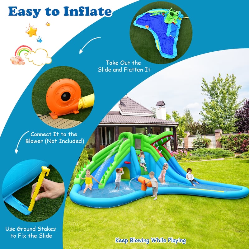 Gymax Inflatable Water Slide Park Kids Bounce House w/ Dual Slides