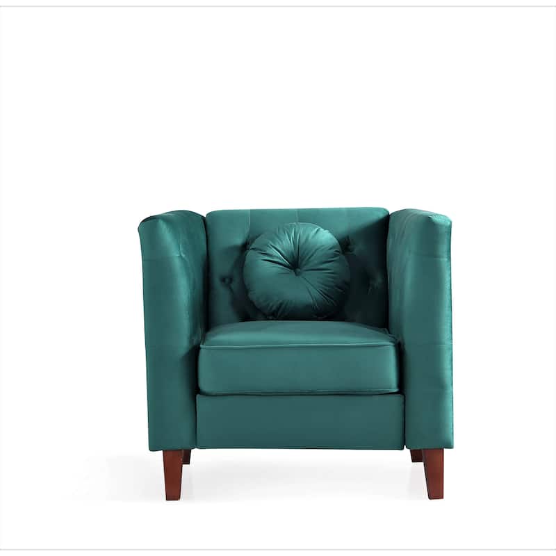 US PRIDE FURNITURE Velvet Classic Chesterfield Chair with Wood legs - Green