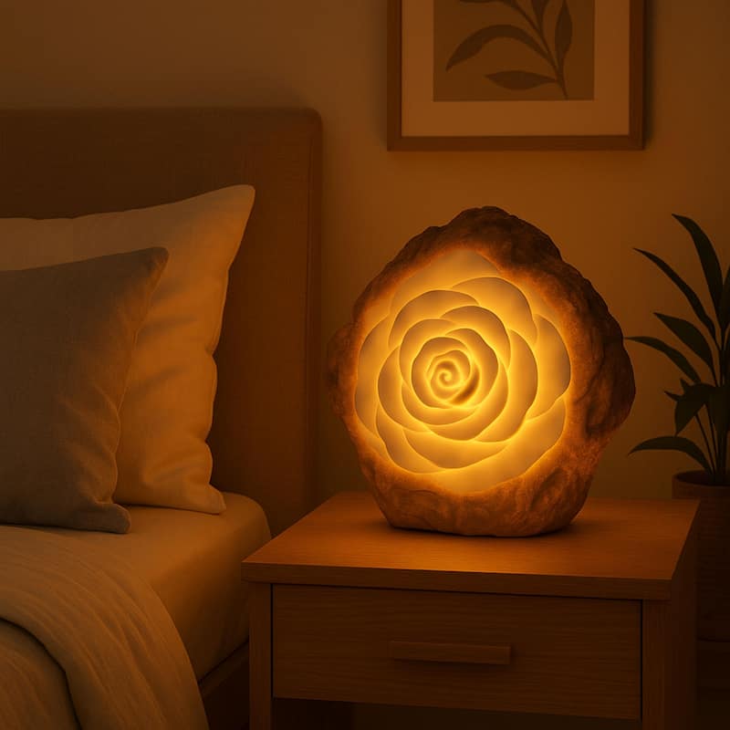 Aria Home Rose Blossom Table Lamp Sculpted Sandstone LED RGB Compatible
