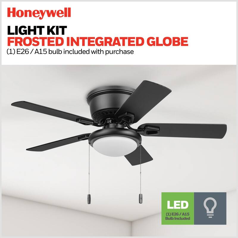 Honeywell 42" Braystone Indoor Matte Black Ceiling Fan with Light & Pull Chain - 42 Inches