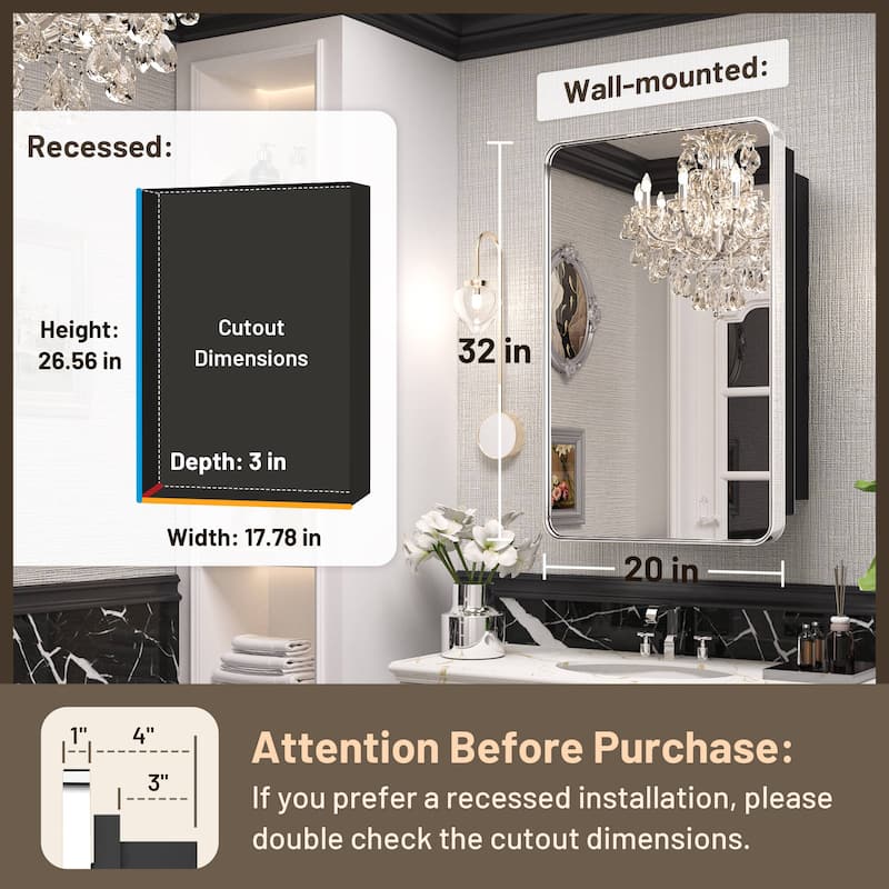KEONJINN Medicine Cabinets for Bathroom with Mirror, Stainless Steel 1-3 Framed Doors