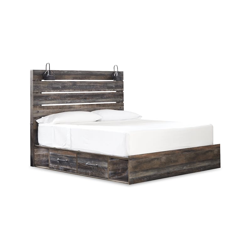 Drystan Rustic Brown Panel Bed with 2 Under Bed Storage Drawers