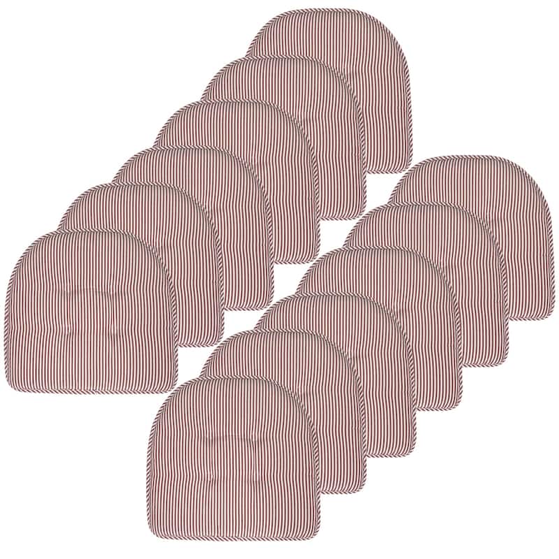 Sweet Home Collection Pinstripe U-Shaped Memory Foam Chair Cushions 17" x 16" - Set of 12 - Burgundy