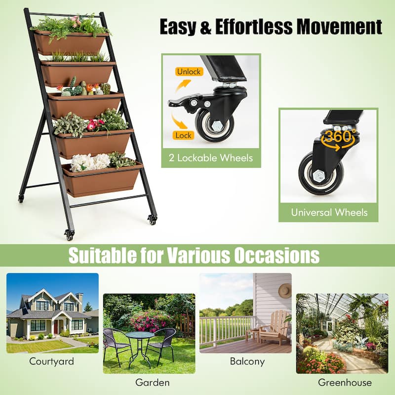 Costway 5-Tier Vertical Raised Garden Bed Elevated Planter with Wheels - See Details
