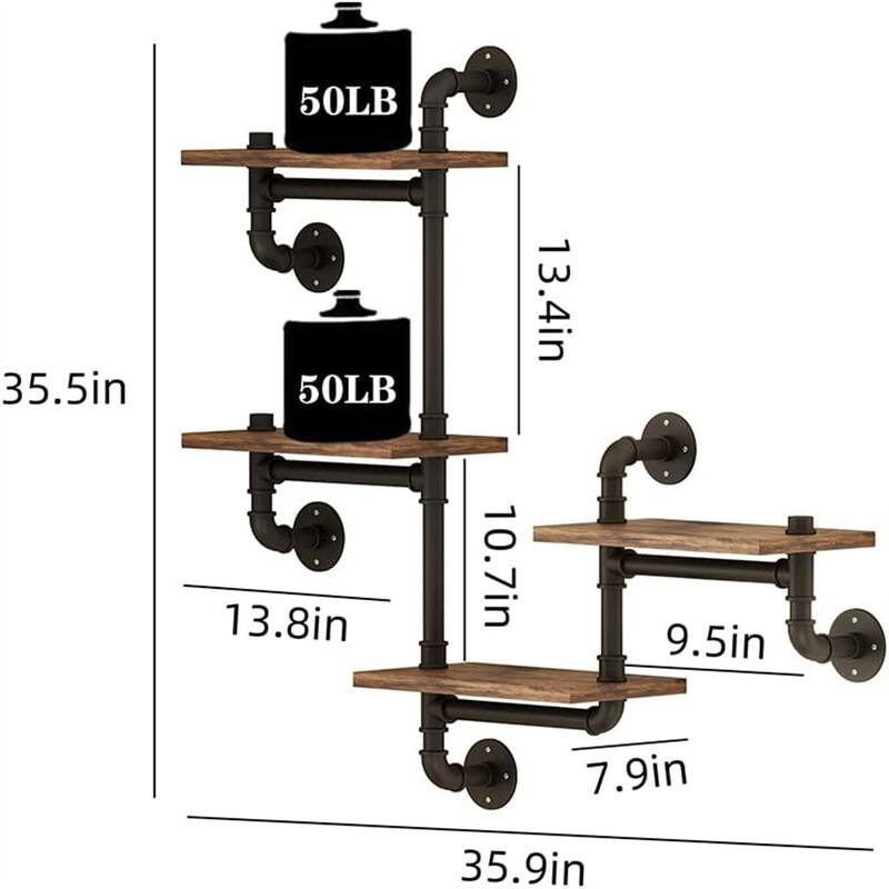 Industrial Floating Pipe Wall Mounted Shelves Rustic Modern Wood Shelving