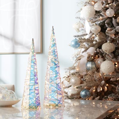 LED Tree Set of 2 Iridescent Tabletop Holiday Decor - 5.75” x 5.75” x 19.5”