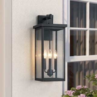 Forti 3-Light Large Black Outdoor Wall Sconce Lantern Light - 22.5in H