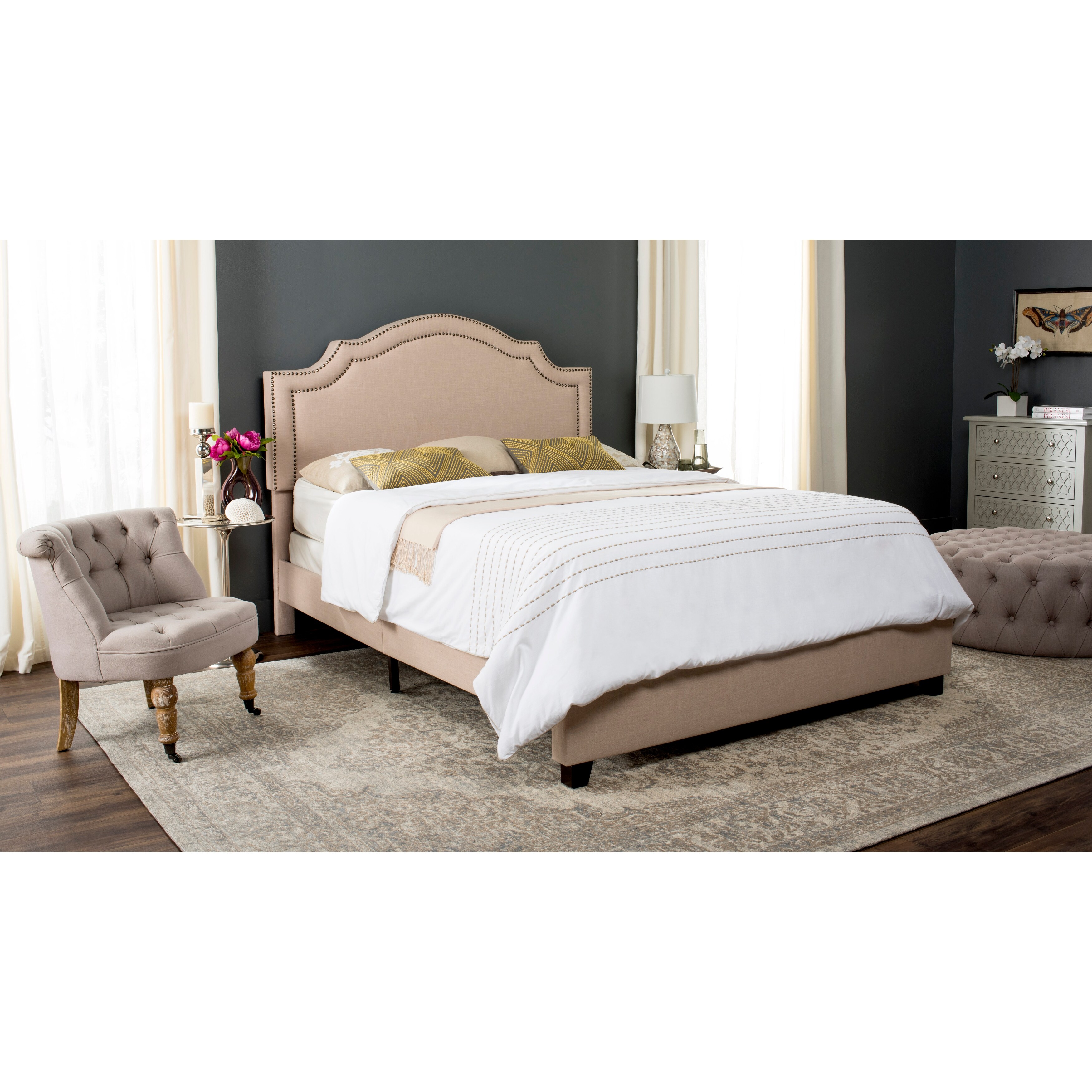 SAFAVIEH Theron Light Beige Linen Upholstered Bed Full On Sale