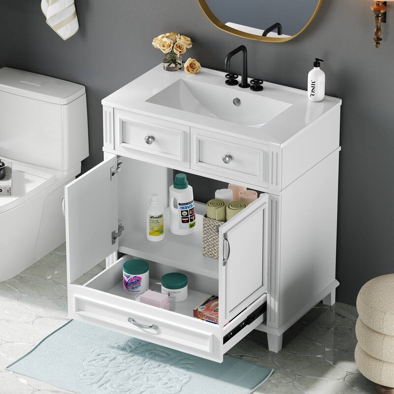 Bathroom Vanity with Resin Sink, Bathroom Cabinet with Soft Closing Doors, Bathroom Vanity Set with Solid Wood Frame