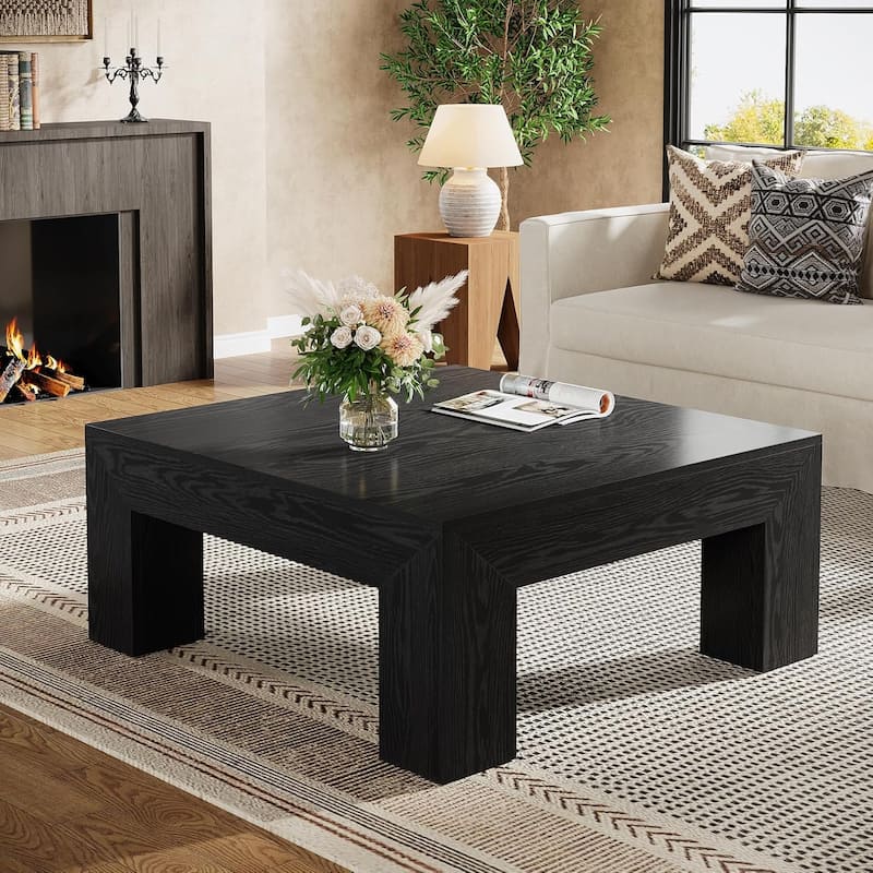 39.4-Inch Square Coffee Table for Living Room, Farmhouse All Wooden Center Table
