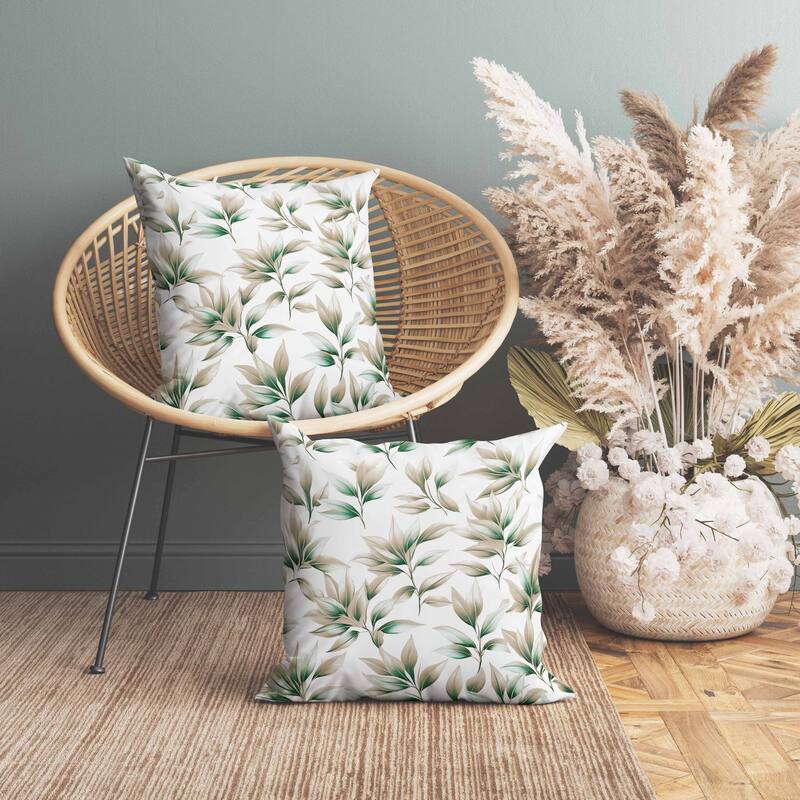 Enchanted Leaflet Faux Suede Reversible Throw Pillow Ivory and Green