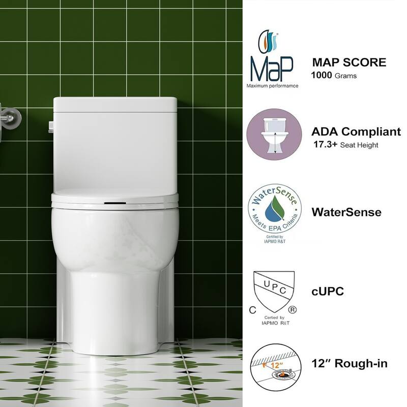 1.28Tornado Flush One-piece Toilet Elongated,Siphonic Side Press Single Flush,17" ADA Chair Height Seat