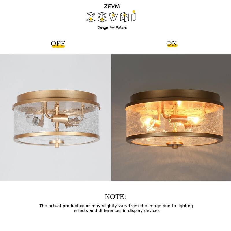 3-Light Modern Farmhouse Black Gold Drum Flush Mount Ceiling Light with Glass Shade - D12"×H6"