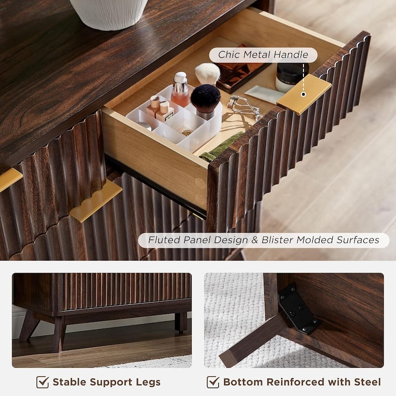 Modern Fluted 6 Drawers Dresser, Chest of Drawers, Dresser TV Stand