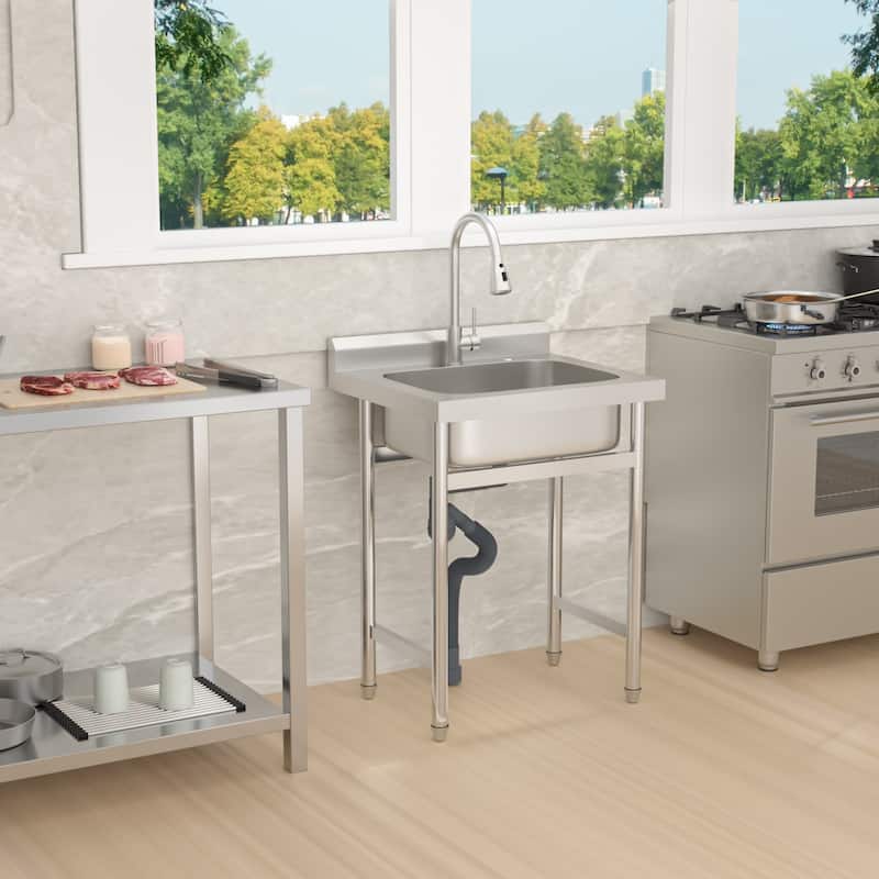 25" x 22" Stainless Steel Large Utility Sink Single Bowl, Freestanding Commercial Restaurant Sink, Utility Sink