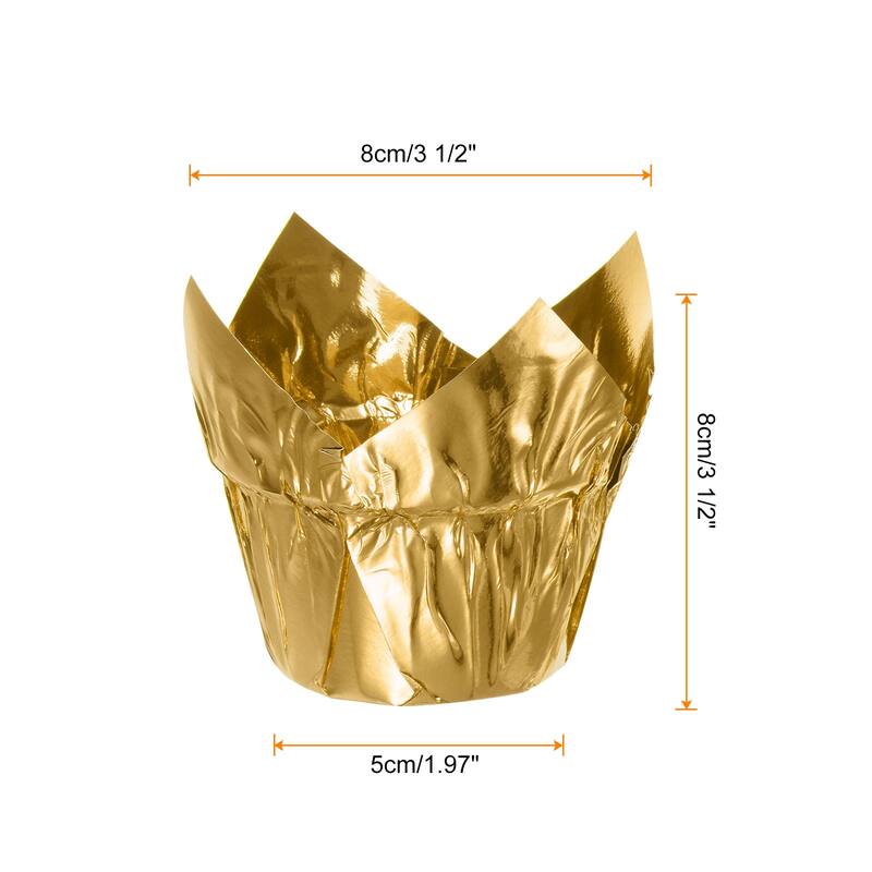 100Pcs Tulip Cupcake Liners Standard Aluminum Foil Baking Cups - Golden Tone