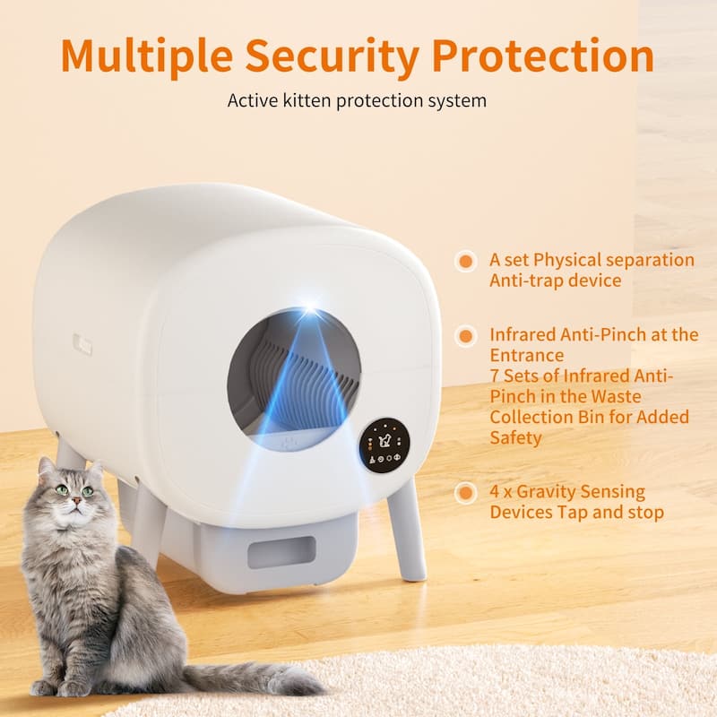 Biwave 89L White Self Cleaning Litter Box for Cats,App Control Support,Odor Removal