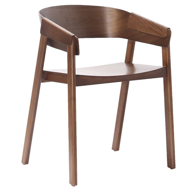 Mid-Century Modern Solid Wood & Oak Veneer Dining Chair, Set of 2 - Walnut