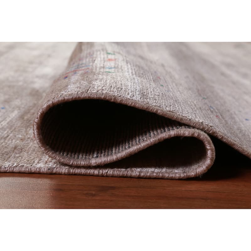 Hand Knotted Oriental 100% Wool Carpet Tribal Stripe Greys & Charcoal Gabbeh Area Rug - 9' 11'' X 7' 11''