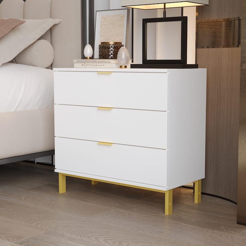 Kerrogee 3-Drawer Chest - Wooden Storage Dresser with Metal Legs