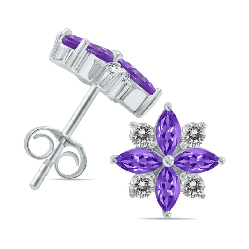 Marquee 1 Carat TW Amethyst and Diamond Flower Earrings in 10K White Gold