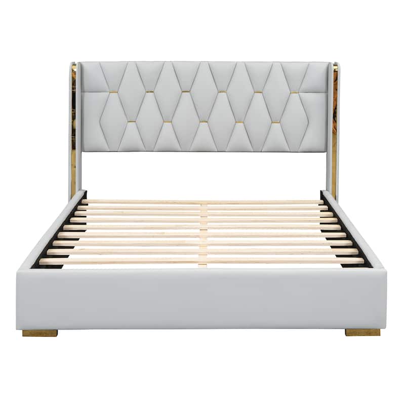 PU Upholstered Bed with Metal Strips