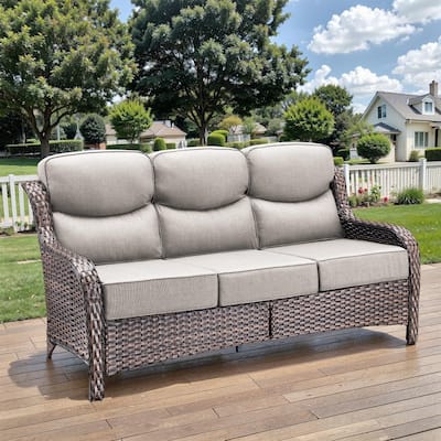 Outside Wicker Sofa PE Rattan Patio Sofa - 3-Seat Sofa