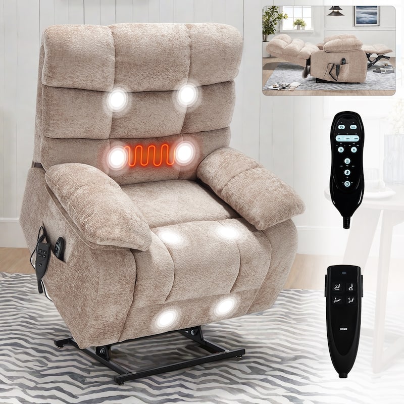 Chenille Power Lift Recliner Chair for Big & Tall with Massage & 180° Recline