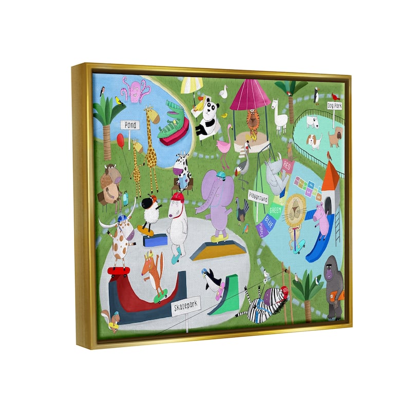 Stupell Animals in Skateboard Park Framed Floater Canvas Wall Art Design by Carla Daly
