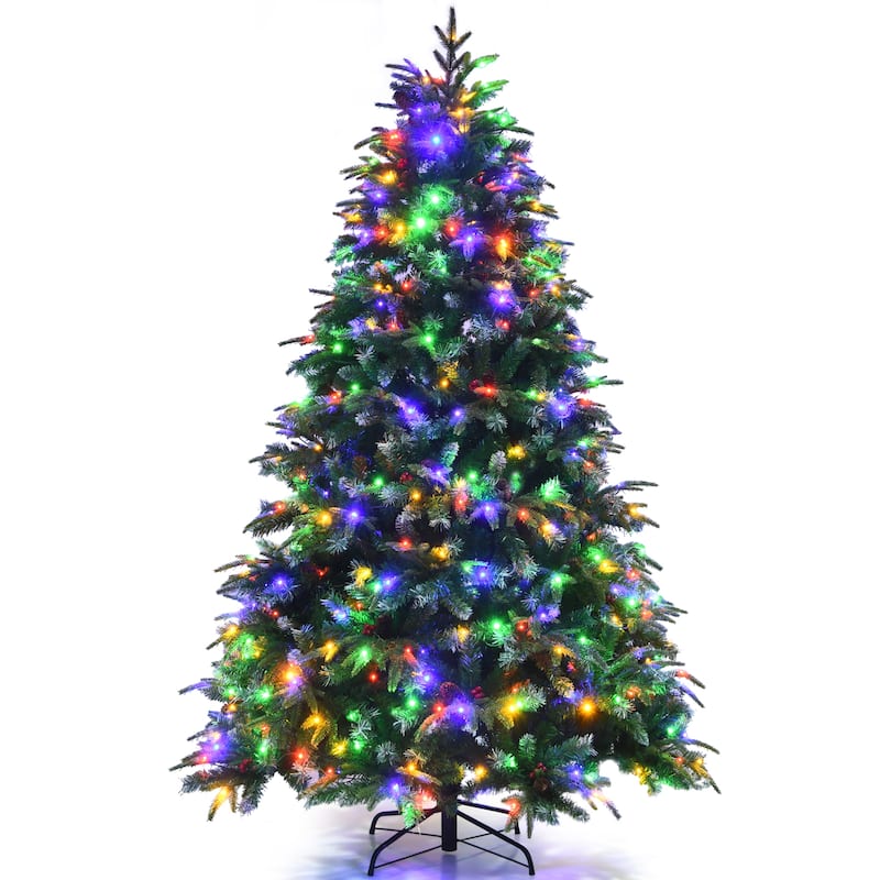 7FT Hinged Life Like Christmas Tree with LED Lights and Ornaments - Green