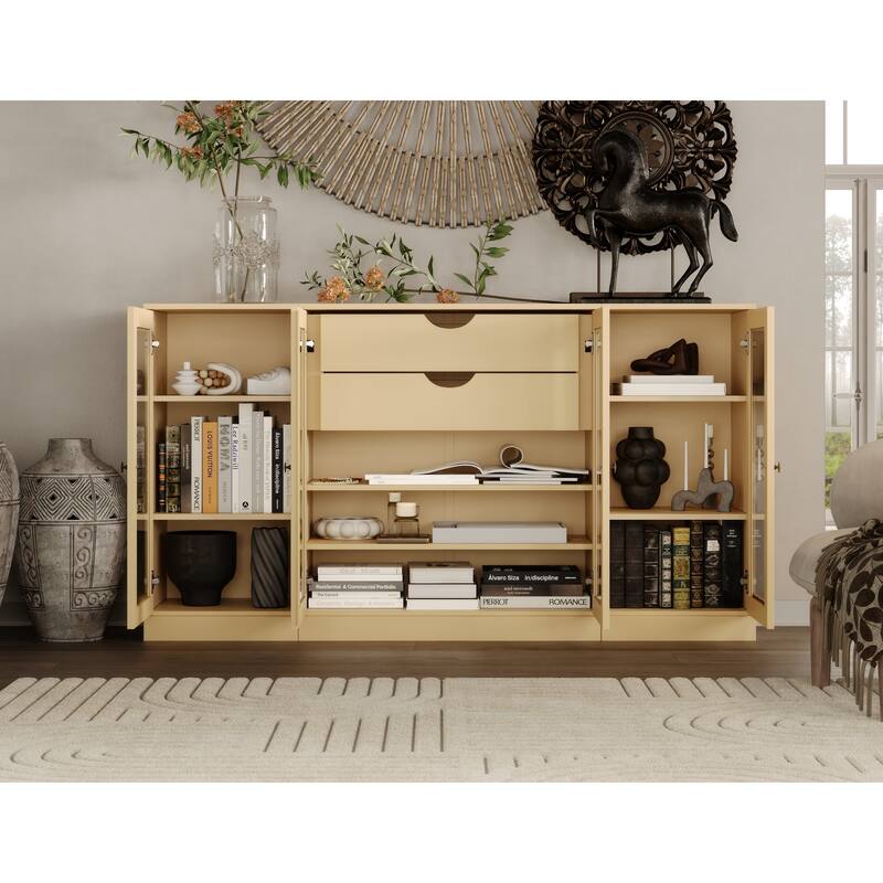 Palace Imports 100% Solid Wood 65" Sideboard with Clear Glass Doors, 2-Drawers and Adjustable Shelves