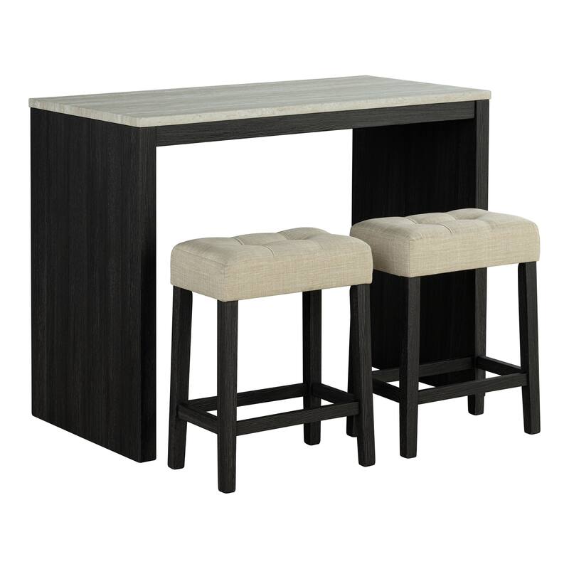Furniture of America Getso 3-Piece Black Wood Two-Tone Counter Height Dining Table Set with Tufted Seat