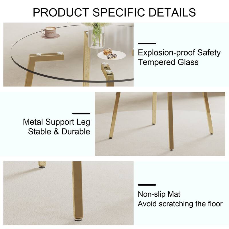 Modern simple style round transparent tempered glass table