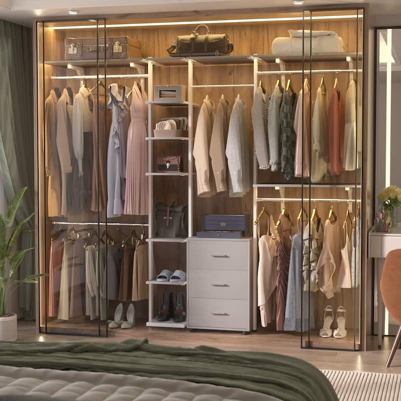 96'' Wide Heavy-duty Closet Organizer, Walk-in Closet System with Drawers and Tower Kit