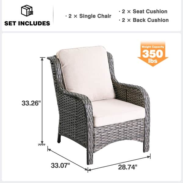 dimension image slide 1 of 9, OVIOS 2-piece Patio Wicker Chairs Set