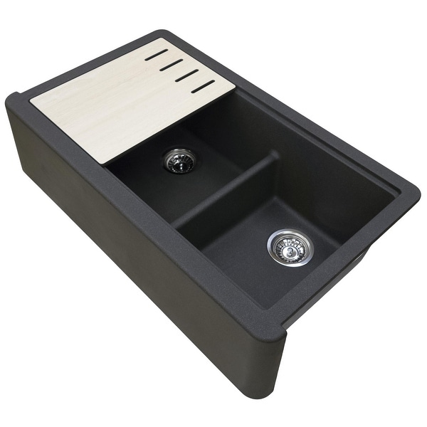Self-Trimming Quartz Composite 36" Farmhouse Double Bowl Kitchen Sink