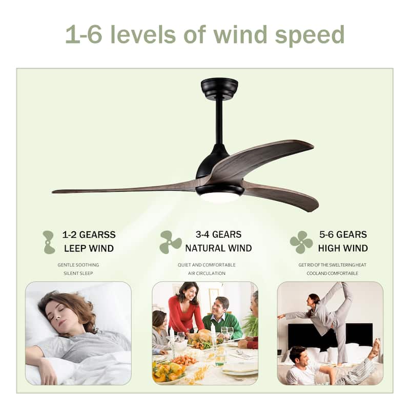 52"Ceiling Fan, Solid Wood Blades Ceiling Fan With Light with Remote Control,Noiseless Reversible Motor,6 Speed,3 Color