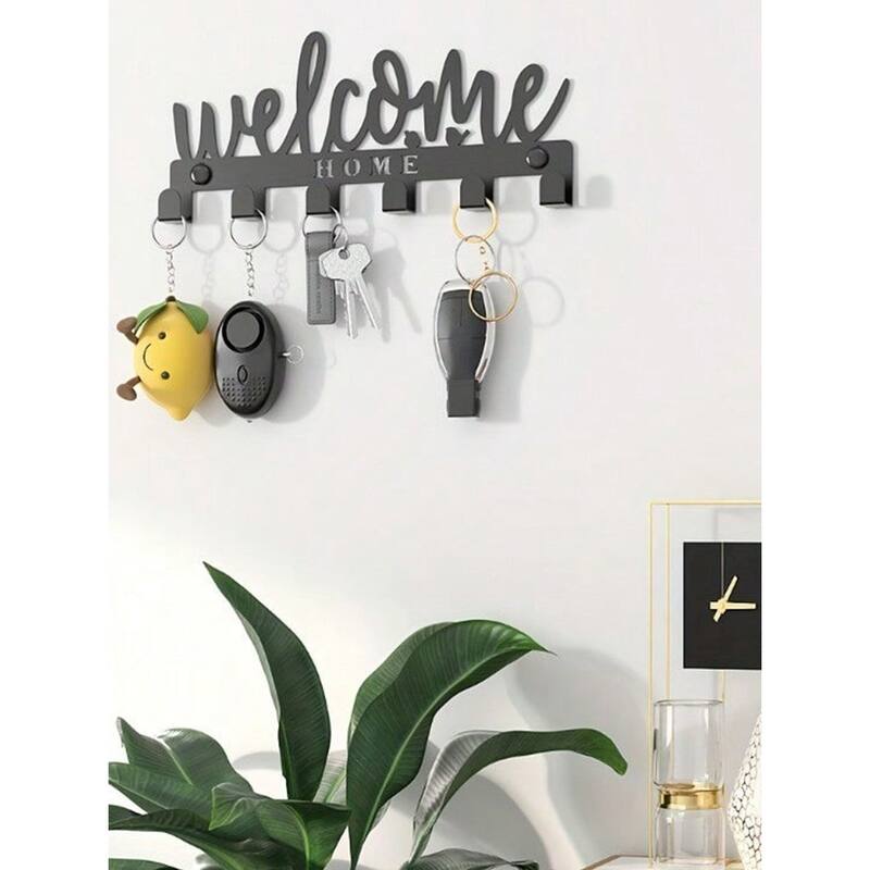 Wall-Mounted Key Holder Adhesive Hooks Sleek Storage Solution - 10.23” x 4.52”