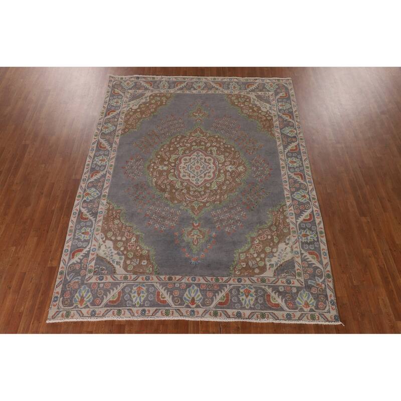 Over-Dyed Tabriz Persian Vintage Area Rug Hand-Knotted Wool Carpet - 8'1"x 10'8"