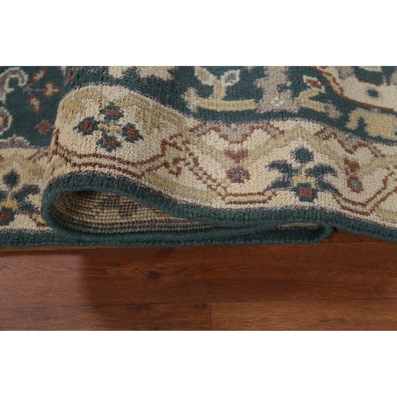 Teal Oushak Indian Runner Rug Hand-Knotted Wool Carpet - 2'7"x 9'11"