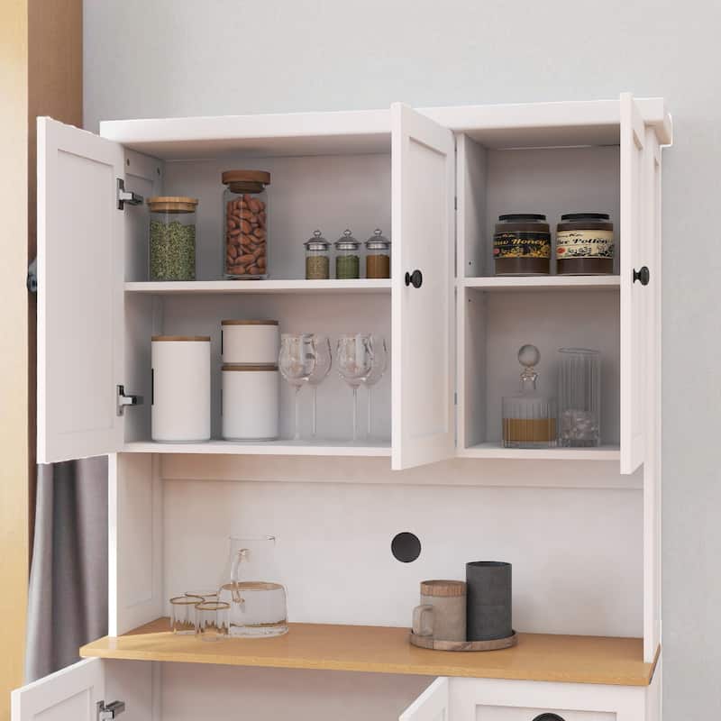 71" Freestanding Kitchen Pantry Storage Cabinet with Microwave Countertop, Hutch Buffet Cabinet with Shelves & Drawer