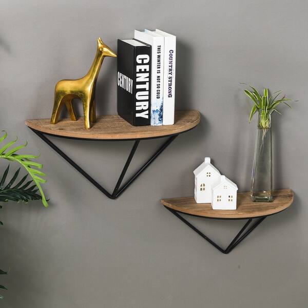 Shop Glitzhome Set Of 2 Firwood Metal Farmhouse Half Round Floating Wall Shelf On Sale Overstock 29591682