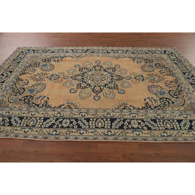 Mashad Vintage Persian Area Rug Handmade Wool Carpet - 6'4" x 9'8"