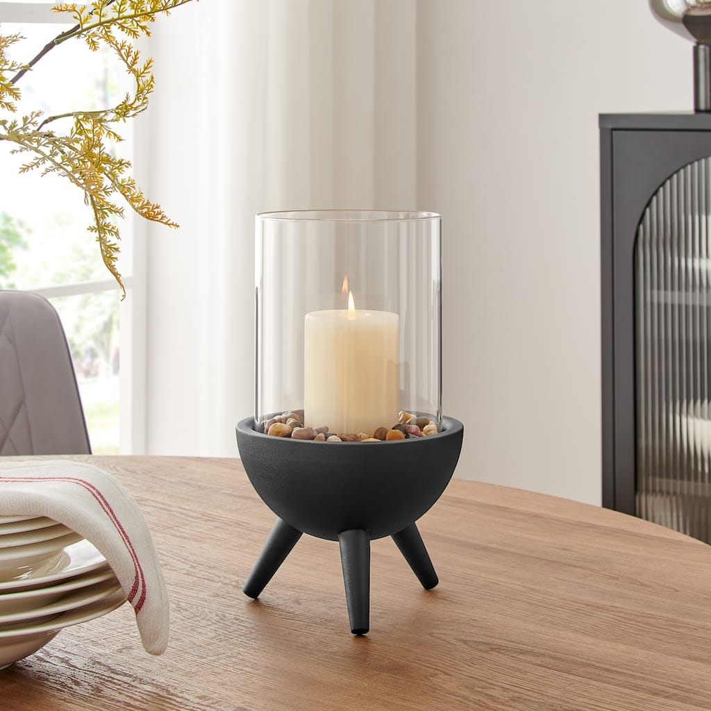 Large Hurricane Glass Candle Holders with Pedestal Base - 12.5" - Black