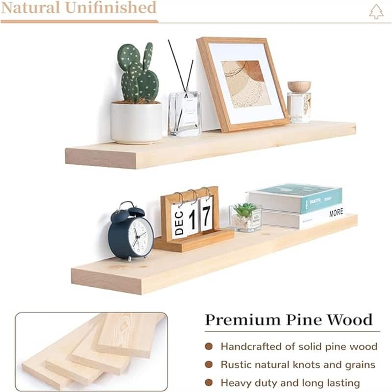 Wood Floating Shelves for Wall - 6.7"D x 36"W x 1.4"H